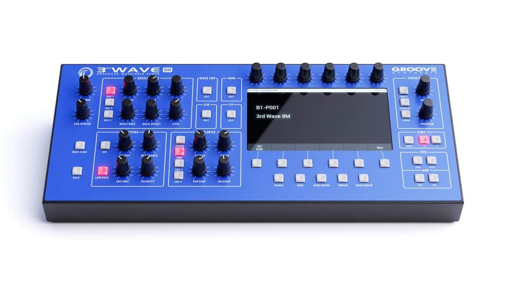 Groove synthesis 8m desktop synth product image whitebkgnd 6k front angled 00005b